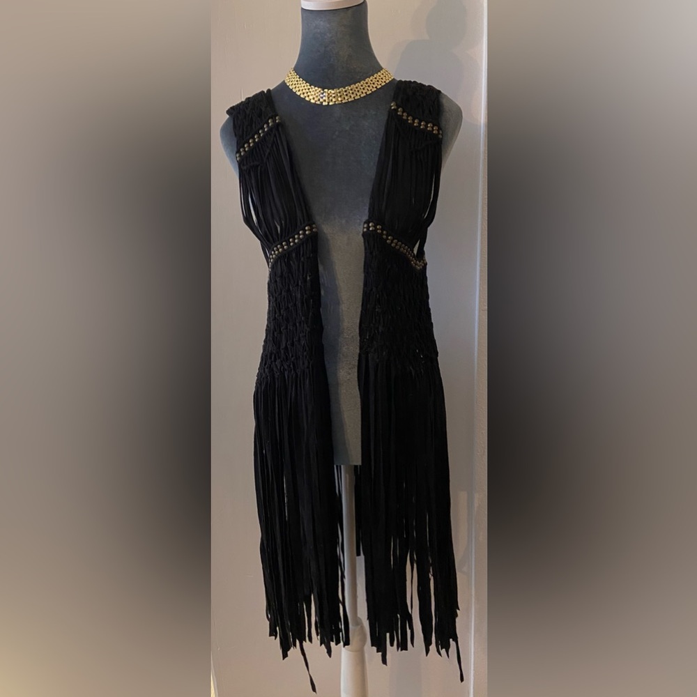 Beulah Black Fringe Vest!  Perfect Bikini cover up or styling your jeans.